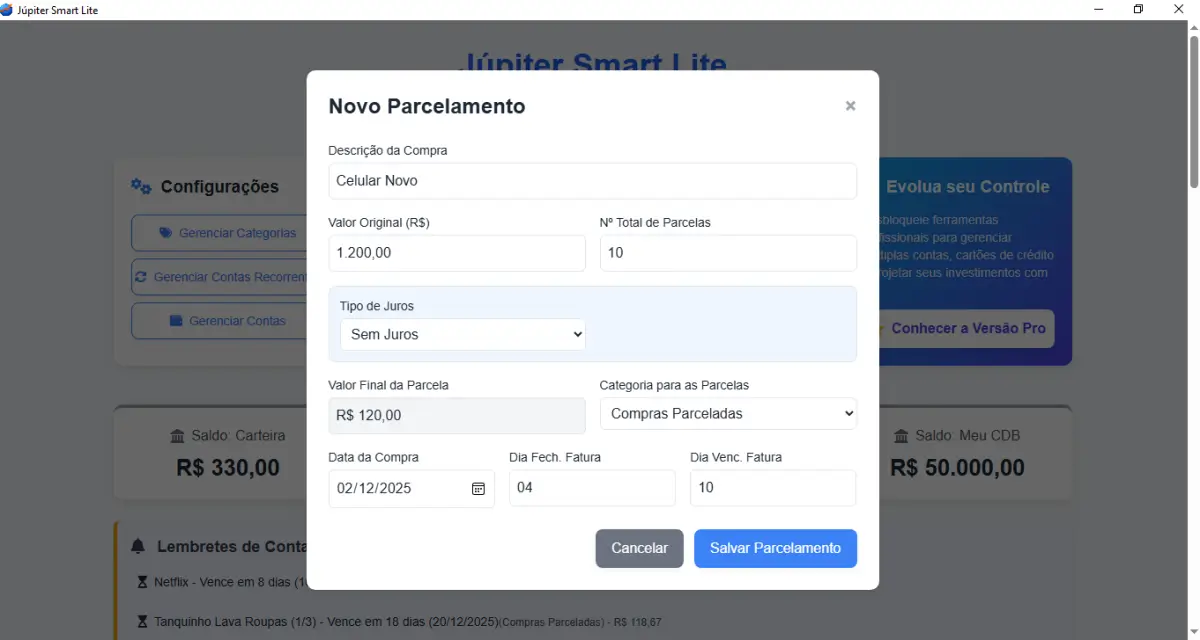 Controle de Parcelas
